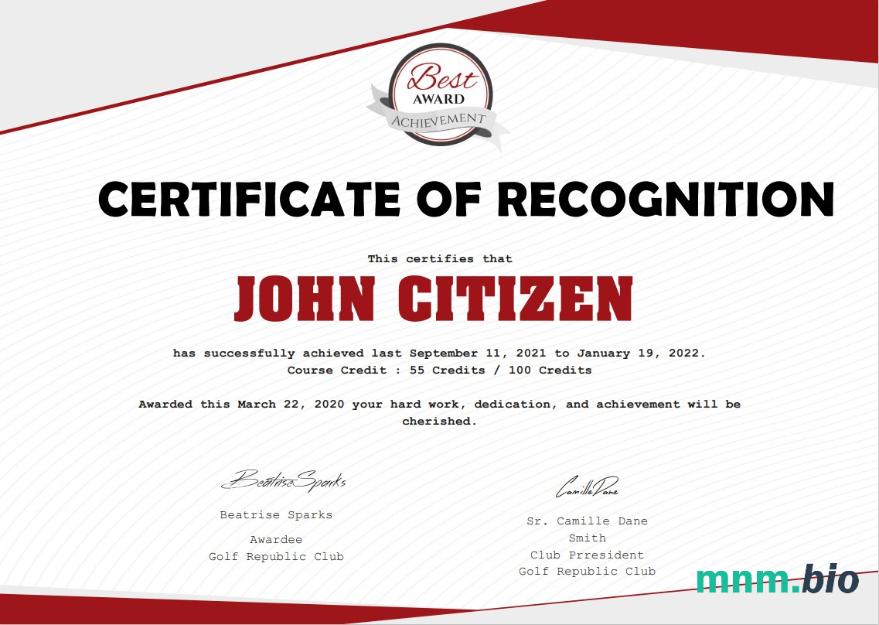 USA Recognition Cert Version 2